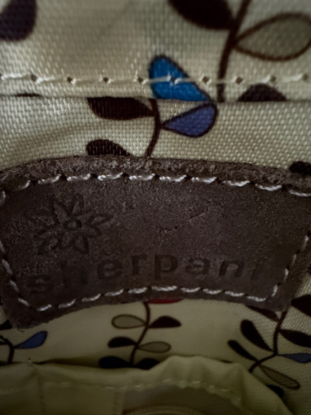 Sherpani Canvas Floral Accent Mini Backpack in Olive Green with Brown Trim - Picture 5 of 7